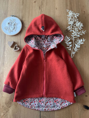 Walkjacke Merino Rostorange/Aquarellblümchen Gr.104