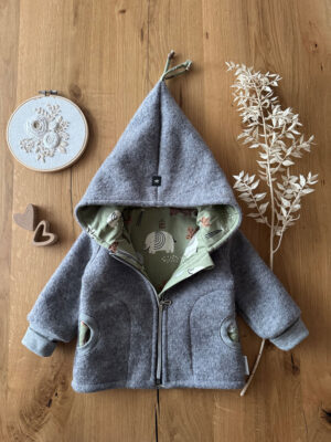 Walkjacke Mittelgrau mit Elefanten Gr.74