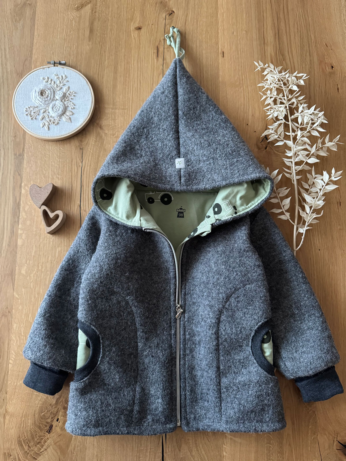 Walkjacke Grau/Traktor Grün Gr.98