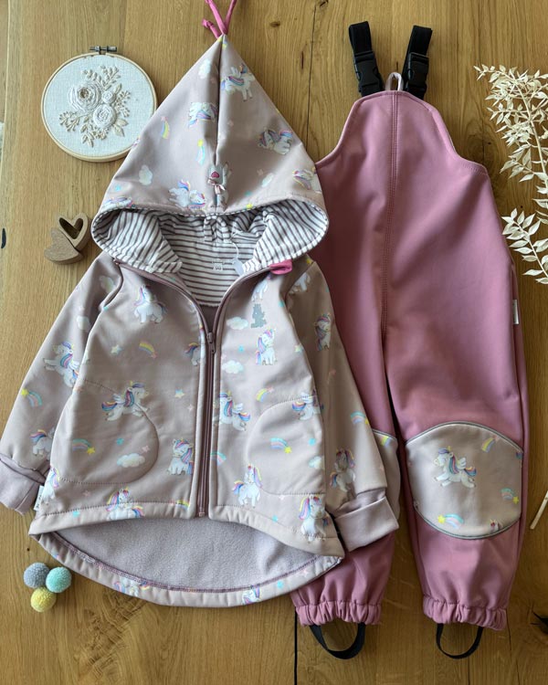 Softshell Outdoor Set Einhorn Gr. 98 Kinderkleidung Naehburg