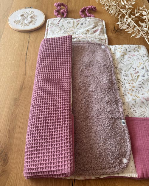 Wickeltasche VIKI Altrosa Antic/Gräser Mauve halboffen- Naehburg