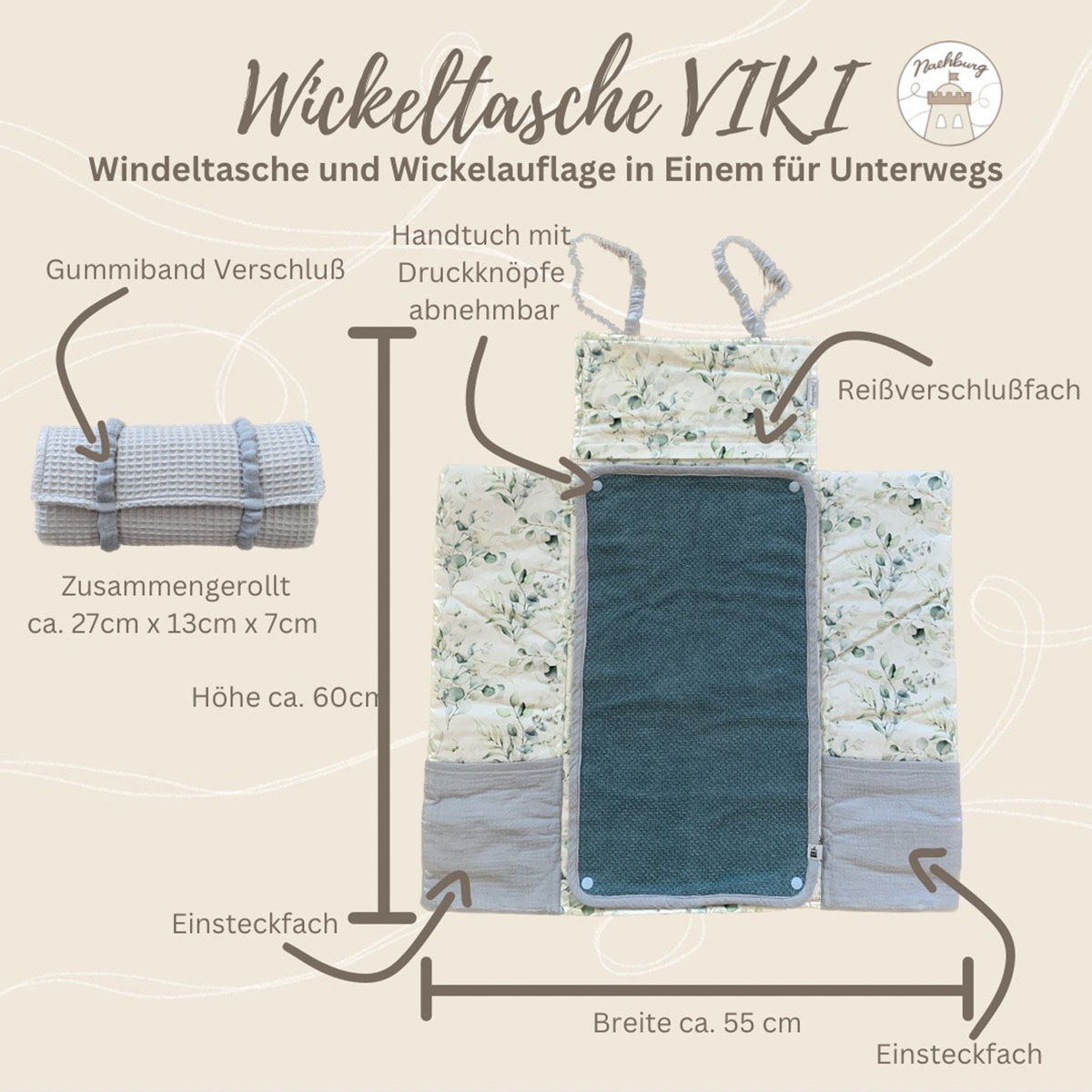 Wickeltasche VIKI Dunkelgrau Sterne – Bild 7